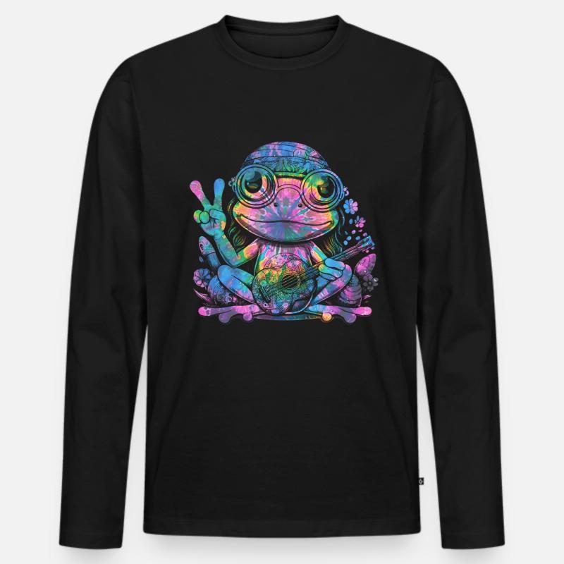 Friedenszeichen Dye Hippie Frog 60s - Männer Premium Bio Langarmshirt - Schwarz