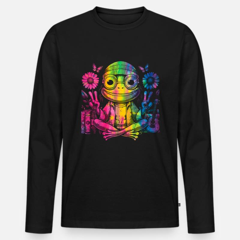 Friedenszeichen Dye Hippie Frog 60s - Männer Premium Bio Langarmshirt - Schwarz