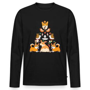 Cadeau d'amant de chien d'arbre de Noël drôle de corgi de Noël - T-shirt manches longues Premium bio Homme - noir - Devant - Nico (187cm)
