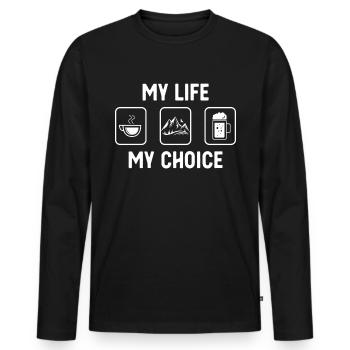 Mein Leben, meine Wahl - Bier - Berg - - Männer Premium Bio Langarmshirt - Schwarz - Vorne - Nico (187cm)