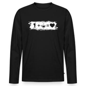 Grunge-Rechteck - Herz - Kaffee - Wandern - - Männer Premium Bio Langarmshirt - Schwarz - Vorne - Nico (187cm)