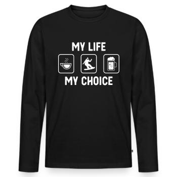 Mein Leben Meine Wahl - Bier - Weiblich Snowboardi - Männer Premium Bio Langarmshirt - Schwarz - Vorne - Nico (187cm)