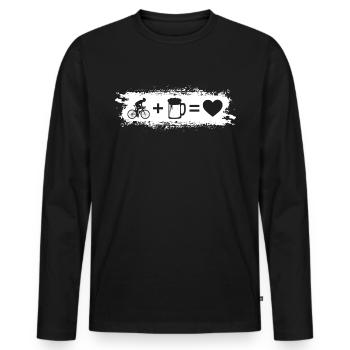 Grunge rectangle - coeur - bière - homme vélo - T-shirt manches longues Premium bio Homme - noir - Devant - Nico (187cm)