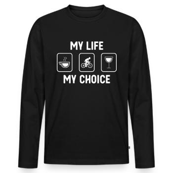 My Life My Choice - Wine - Man Cycling - - Men's Premium Organic Long Sleeve Shirt - black - Front - Nico (187cm)