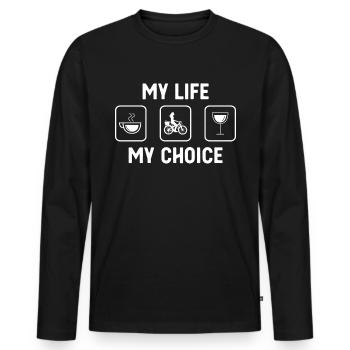 My Life My Choice - Wine - Woman Cycling - - Men's Premium Organic Long Sleeve Shirt - black - Front - Nico (187cm)