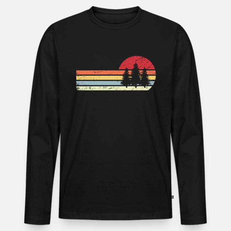 Sonne und Retro Lines - Bäume - - Männer Premium Bio Langarmshirt - Schwarz