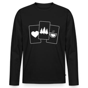Herz - Kaffee - Bäume - - Männer Premium Bio Langarmshirt - Schwarz - Vorne - Nico (187cm)
