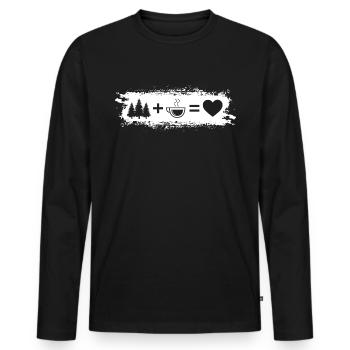 Grunge-Rechteck - Herz - Kaffee - Bäume - - Männer Premium Bio Langarmshirt - Schwarz - Vorne - Nico (187cm)