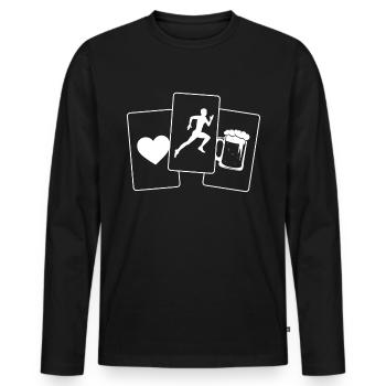 Coeur - Bière - Course à pied - - T-shirt manches longues Premium bio Homme - noir - Devant - Nico (187cm)