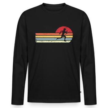 Lignes soleil et rétro - course à pied féminine - - T-shirt manches longues Premium bio Homme - noir - Devant - Nico (187cm)