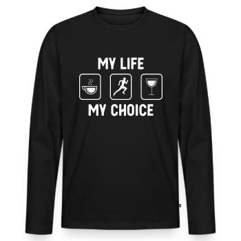 My Life, My Choice - Wine - Running - - Men's Premium Organic Long Sleeve Shirt - black - Front - Nico (187cm)