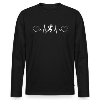 Herz - Herzklopfen - Laufen - - Männer Premium Bio Langarmshirt - Schwarz - Vorne - Nico (187cm)