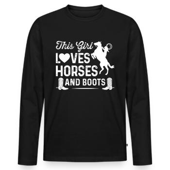 Cette fille aime les chevaux et les bottes - T-shirt manches longues Premium bio Homme - noir - Devant - Nico (187cm)