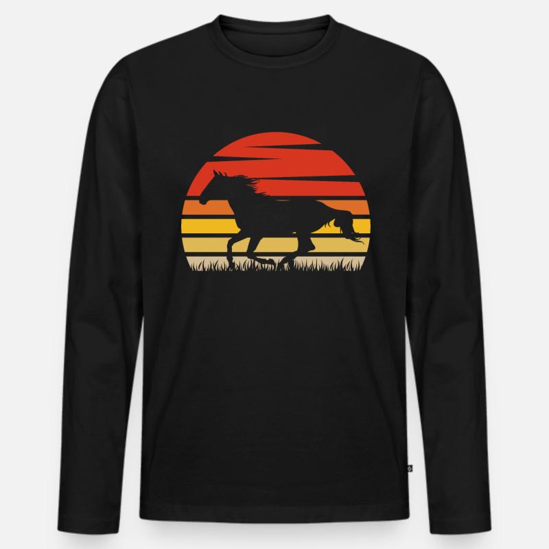 Retro Pferd - Männer Premium Bio Langarmshirt - Schwarz