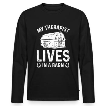 My therapist lives in a barn - Men's Premium Organic Long Sleeve Shirt - black - Front - Nico (187cm)