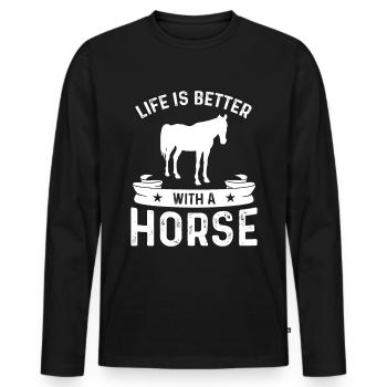 Das Leben ist besser mit einem Pferd - Männer Premium Bio Langarmshirt - Schwarz - Vorne - Nico (187cm)