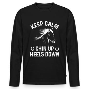 Restez calme Menton talons hauts vers le bas - T-shirt manches longues Premium bio Homme - noir - Devant - Nico (187cm)