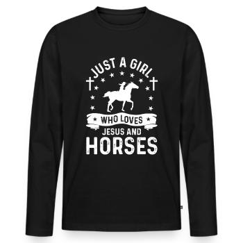 Only a girl who loves Jesus and horses - Men's Premium Organic Long Sleeve Shirt - black - Front - Nico (187cm)