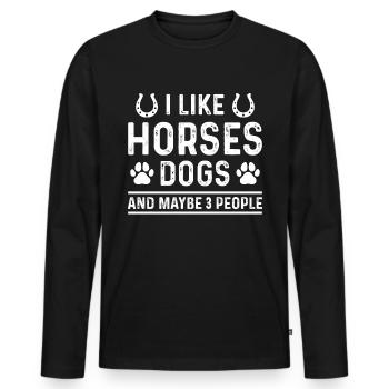 Ich mag Pferde, Hunde und vielleicht 3 Menschen - Männer Premium Bio Langarmshirt - Schwarz - Vorne - Nico (187cm)