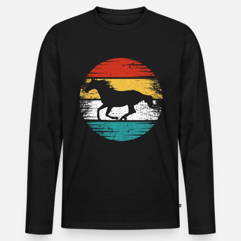 Pferd Retro - Männer Premium Bio Langarmshirt - Schwarz