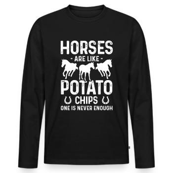 Les chevaux sont comme des croustilles On n’est jamais assez - T-shirt manches longues Premium bio Homme - noir - Devant - Nico (187cm)