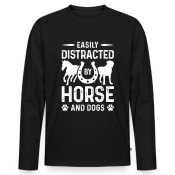 Leicht abzulenken durch Pferde und Hunde - Männer Premium Bio Langarmshirt - Schwarz - Vorne - Nico (187cm)