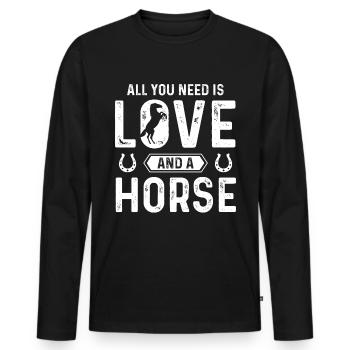 Tout ce dont vous avez besoin, c’est d’amour et d’un cheval - T-shirt manches longues Premium bio Homme - noir - Devant - Nico (187cm)