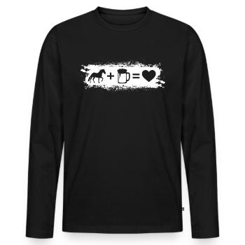Grunge Rectangle - Coeur - Bière - Cheval - - T-shirt manches longues Premium bio Homme - noir - Devant - Nico (187cm)