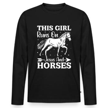 This Girl Runs On Jesus And Horses - (2) - Men's Premium Organic Long Sleeve Shirt - black - Front - Nico (187cm)