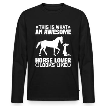 This is what a real horse lover looks like - - Men's Premium Organic Long Sleeve Shirt - black - Front - Nico (187cm)