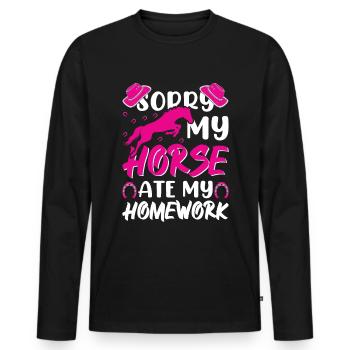 Sorry My Horse Ate My Homework 1 - - Men's Premium Organic Long Sleeve Shirt - black - Front - Nico (187cm)