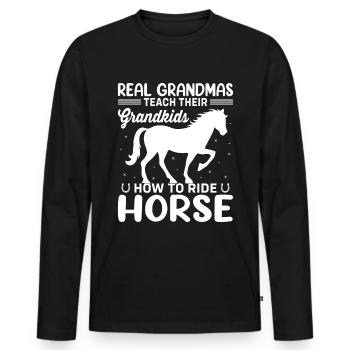 Echte Omas bringen ihren Enkeln das Reiten bei - - Männer Premium Bio Langarmshirt - Schwarz - Vorne - Nico (187cm)