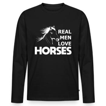 Echte Männer lieben Pferde - - Männer Premium Bio Langarmshirt - Schwarz - Vorne - Nico (187cm)