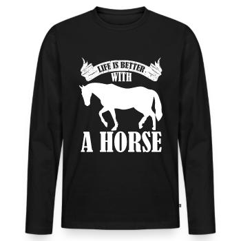 La vie est meilleure avec un cheval - - T-shirt manches longues Premium bio Homme - noir - Devant - Nico (187cm)