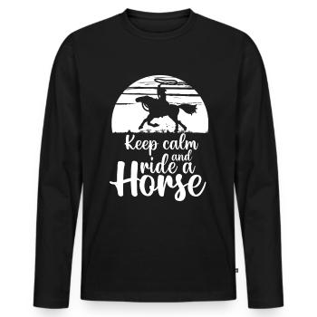 Restez calme et montez à cheval - - T-shirt manches longues Premium bio Homme - noir - Devant - Nico (187cm)