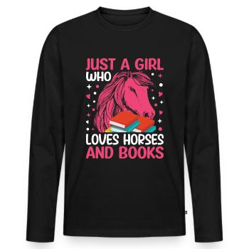 Just A Girl Who Loves Horses und Buch - - Männer Premium Bio Langarmshirt - Schwarz - Vorne - Nico (187cm)