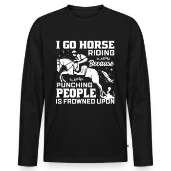 Je fais de l’équitation parce que c’est mal vu de rencontrer des gens. - T-shirt manches longues Premium bio Homme - noir - Devant - Nico (187cm)