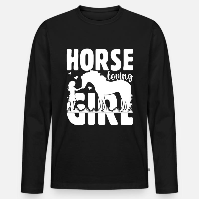 Pferdeliebendes Mädchen - - Männer Premium Bio Langarmshirt - Schwarz