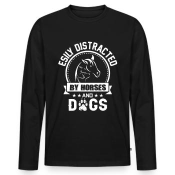 Facile à distraire des chevaux et des chiens - - T-shirt manches longues Premium bio Homme - noir - Devant - Nico (187cm)