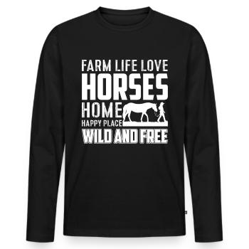 Farm Life Love Horses Home Happy Place Wild And Ven - T-shirt manches longues Premium bio Homme - noir - Devant - Nico (187cm)