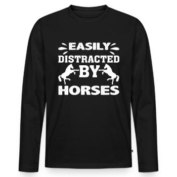 Easily distracted by horses 3 - - Men's Premium Organic Long Sleeve Shirt - black - Front - Nico (187cm)