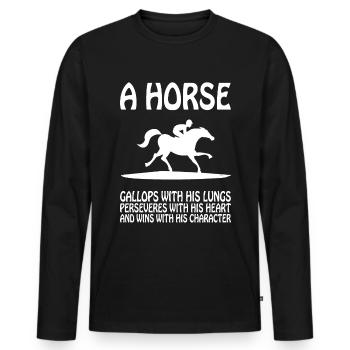 Un cheval galope avec ses poumons et ses conserves - T-shirt manches longues Premium bio Homme - noir - Devant - Nico (187cm)