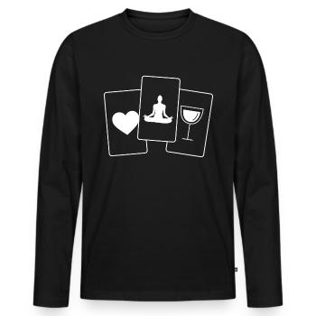 Herz - Wein - Yoga - - Männer Premium Bio Langarmshirt - Schwarz - Vorne - Nico (187cm)
