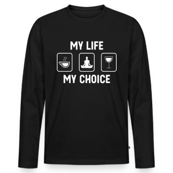 My Life, My Choice - Wine - Yoga - - Men's Premium Organic Long Sleeve Shirt - black - Front - Nico (187cm)