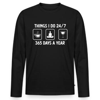 Gedanken, die ich 24-7 365 Tage im Jahr mache - We - Männer Premium Bio Langarmshirt - Schwarz - Vorne - Nico (187cm)