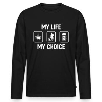My life, my choice - Beer - Man with dog - - Men's Premium Organic Long Sleeve Shirt - black - Front - Nico (187cm)