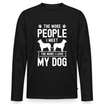 Je mehr Menschen ich treffe, desto mehr liebe ich - Männer Premium Bio Langarmshirt - Schwarz - Vorne - Nico (187cm)