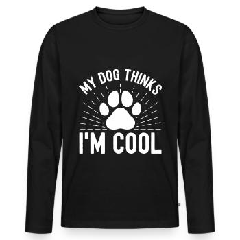 Mein Hund denkt, ich bin cool - Männer Premium Bio Langarmshirt - Schwarz - Vorne - Nico (187cm)