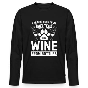 Je sauve des chiens des refuges pour animaux et du vin de Flasch - T-shirt manches longues Premium bio Homme - noir - Devant - Nico (187cm)