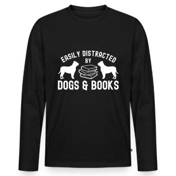 Leicht ablenkbar durch Hunde und Bücher - Männer Premium Bio Langarmshirt - Schwarz - Vorne - Nico (187cm)